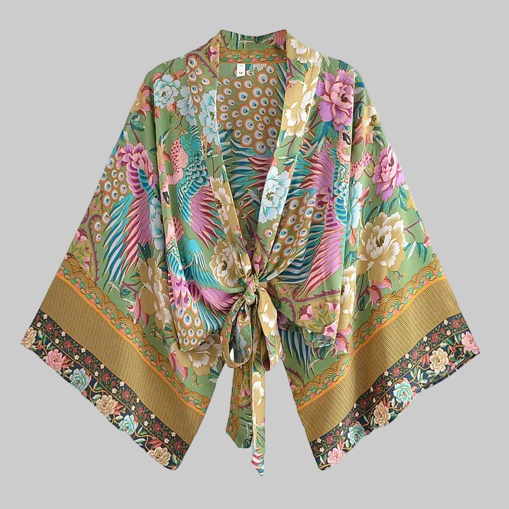 Robe Kimono Bohème Fleurie Peacock