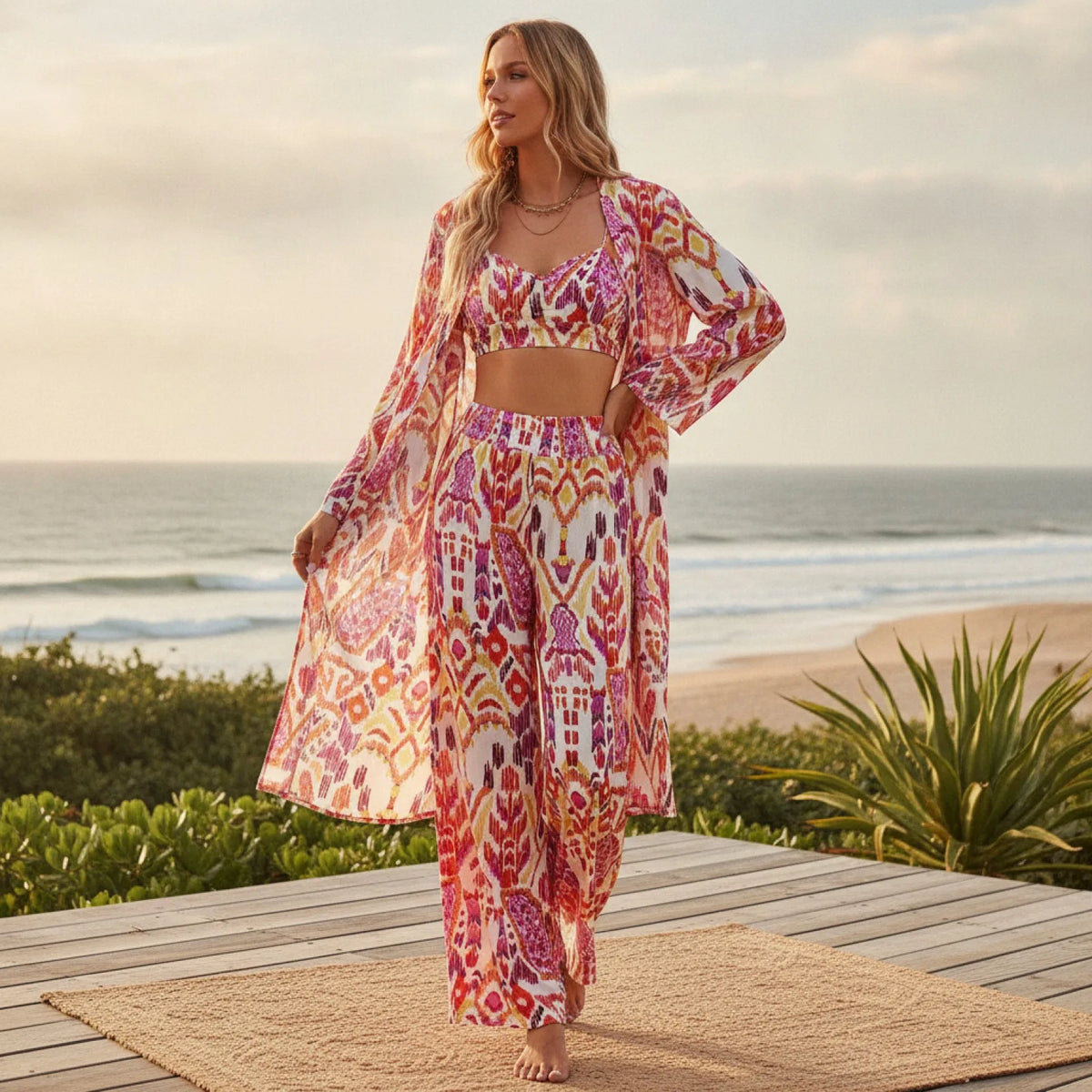 Ensemble Bohème 3 Pièces Imprimé Ikat