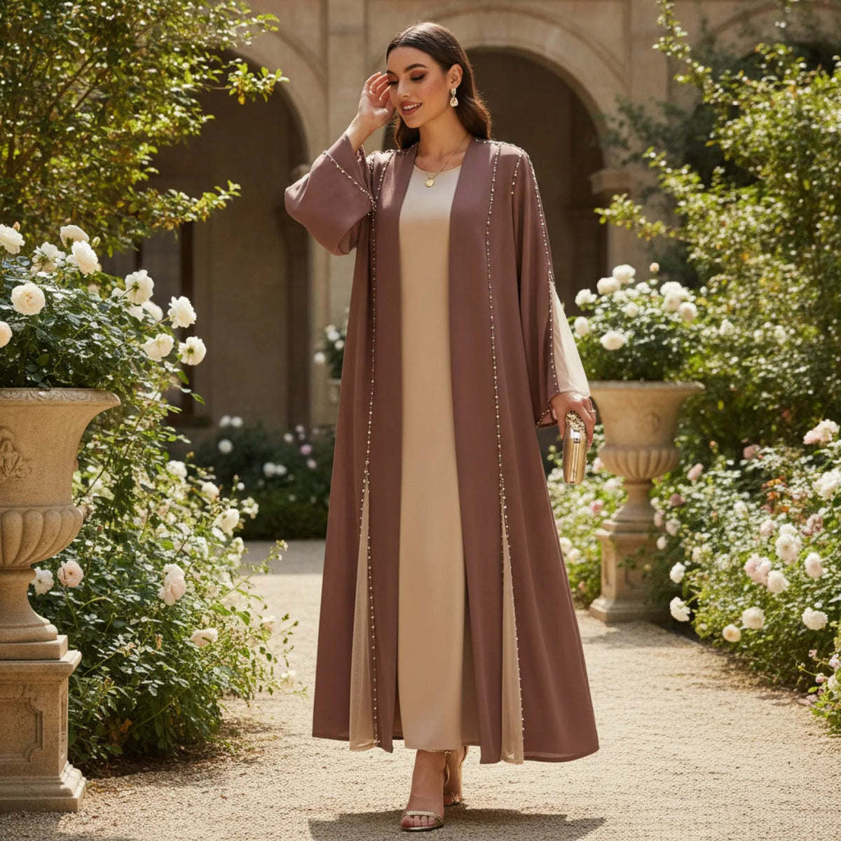 Abaya Kimono Cardigan Strass Coffee