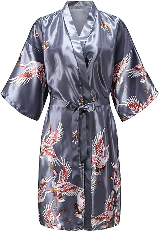 Robe Kimono Soie Florale Courte