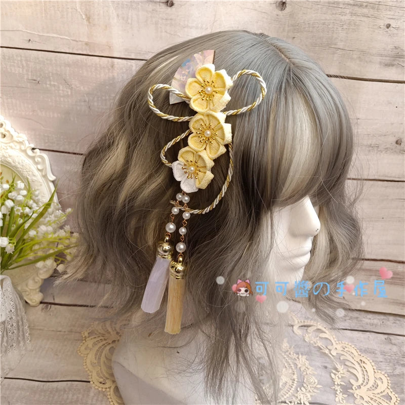 Barrettes Harajuku pour filles, Kimono de style japonais, accessoires pour cheveux en éventail de fleurs de cerisier, glands doux pour filles, pinces à cheveux à Clip latéral