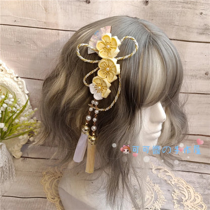 Barrettes Harajuku pour filles, Kimono de style japonais, accessoires pour cheveux en éventail de fleurs de cerisier, glands doux pour filles, pinces à cheveux à Clip latéral