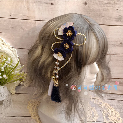 Barrettes Harajuku pour filles, Kimono de style japonais, accessoires pour cheveux en éventail de fleurs de cerisier, glands doux pour filles, pinces à cheveux à Clip latéral