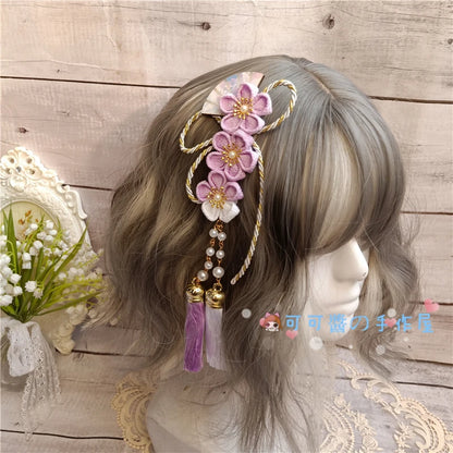 Barrettes Harajuku pour filles, Kimono de style japonais, accessoires pour cheveux en éventail de fleurs de cerisier, glands doux pour filles, pinces à cheveux à Clip latéral