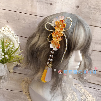 Barrettes Harajuku pour filles, Kimono de style japonais, accessoires pour cheveux en éventail de fleurs de cerisier, glands doux pour filles, pinces à cheveux à Clip latéral