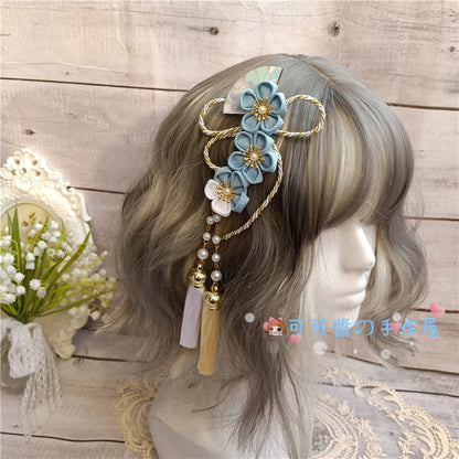 Barrettes Harajuku pour filles, Kimono de style japonais, accessoires pour cheveux en éventail de fleurs de cerisier, glands doux pour filles, pinces à cheveux à Clip latéral