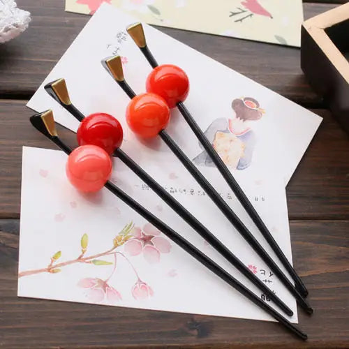 Épingle à cheveux japonaise Geisha Oiran rouge rose, 4 couleurs, épingle à cheveux, boule kimono Kanzashi, accessoire pour cheveux