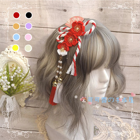 Barrettes Harajuku pour filles, Kimono de style japonais, accessoires pour cheveux en éventail de fleurs de cerisier, glands doux pour filles, pinces à cheveux à Clip latéral