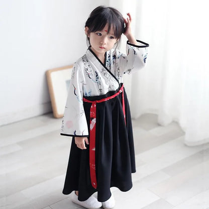 Petite fille bébé grue imprimer Robe ensemble japonais fille Robe Kimono Costume enfant broderie florale hauts jupe enfants Yukata vêtements