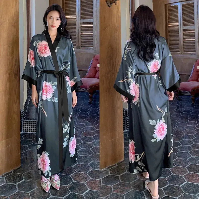 Robe Longue Kimono Imprimé Floral Bohème Chic