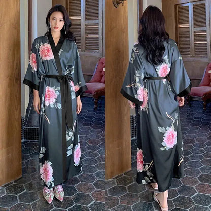Robe Longue Kimono Imprimé Floral Bohème Chic