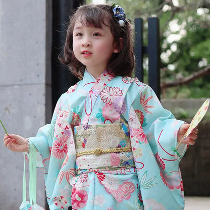 Kimono Yukata traditionnel japonais pour filles, robe vintage pour bébés et enfants, imprimé floral rétro, kimono avec Obi, pour festival, spectacle, cosplay