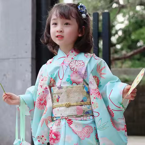 Kimono Yukata Fille Imprimé Floral Rétro