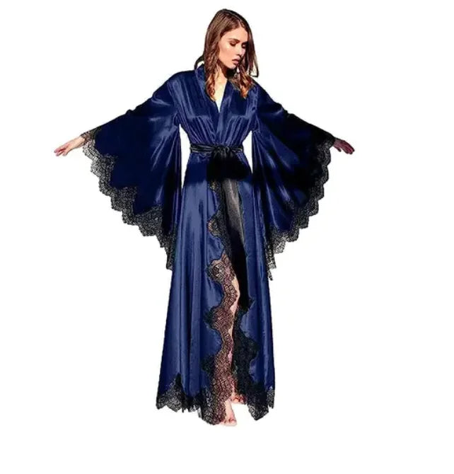 Robe Kimono Longue Satin Soie & Dentelle