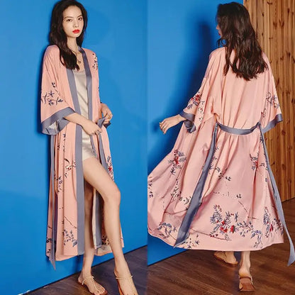 Robe Longue Kimono Imprimé Floral Bohème Chic