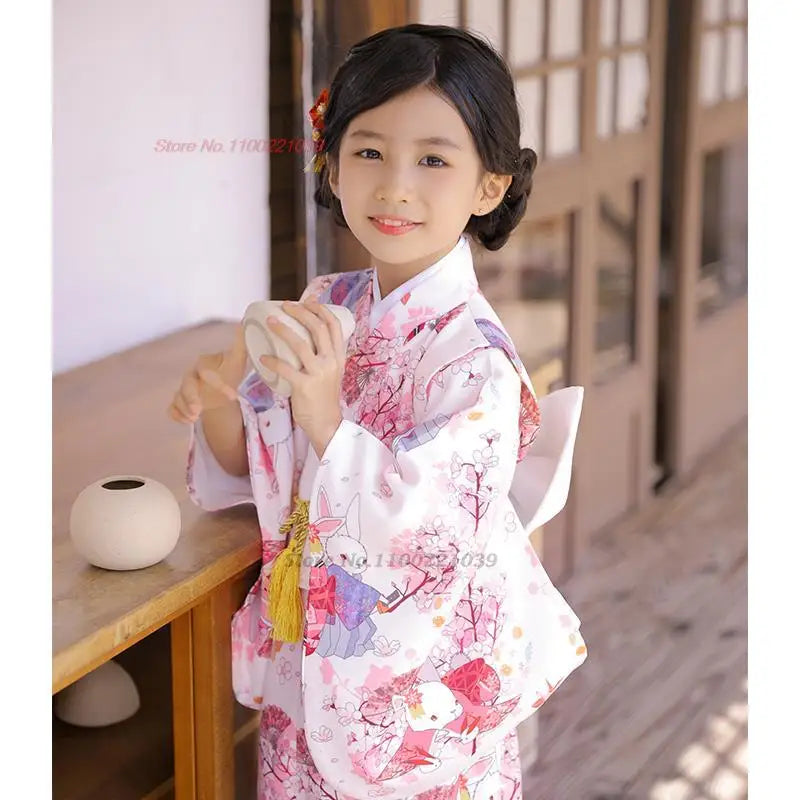 Kimono imprimé floral national yukata, robe vintage japonaise pour enfants, costume de performance japonaise, robe kimono traditionnelle, 2026