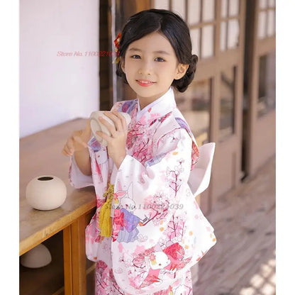 Kimono imprimé floral national yukata, robe vintage japonaise pour enfants, costume de performance japonaise, robe kimono traditionnelle, 2026