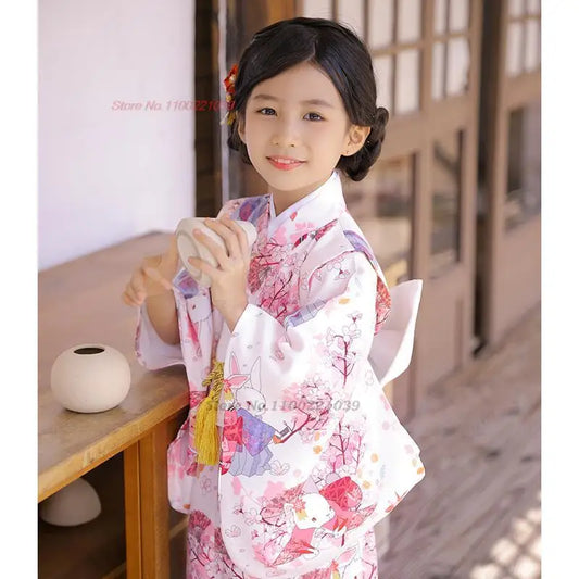 Kimono imprimé floral national yukata, robe vintage japonaise pour enfants, costume de performance japonaise, robe kimono traditionnelle, 2026