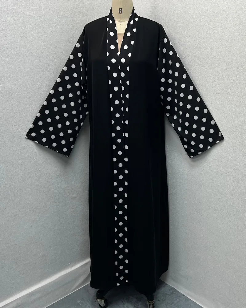 Robe Abaya Cardigan Pois Élégante Moderne