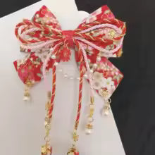 Épingle à cheveux avec pompon rouge pour femmes et filles japonaises, Kimono Lolita, belle pince à cheveux Cosplay Sakura, Clip latéral, accessoires pour cheveux