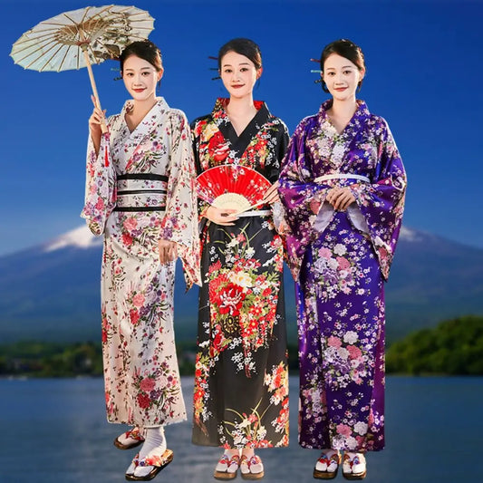 Costume de Cosplay Kimono japonais traditionnel, robe Kimono de Style japonais imprimé Floral Sakura pour fille, élégance asiatique