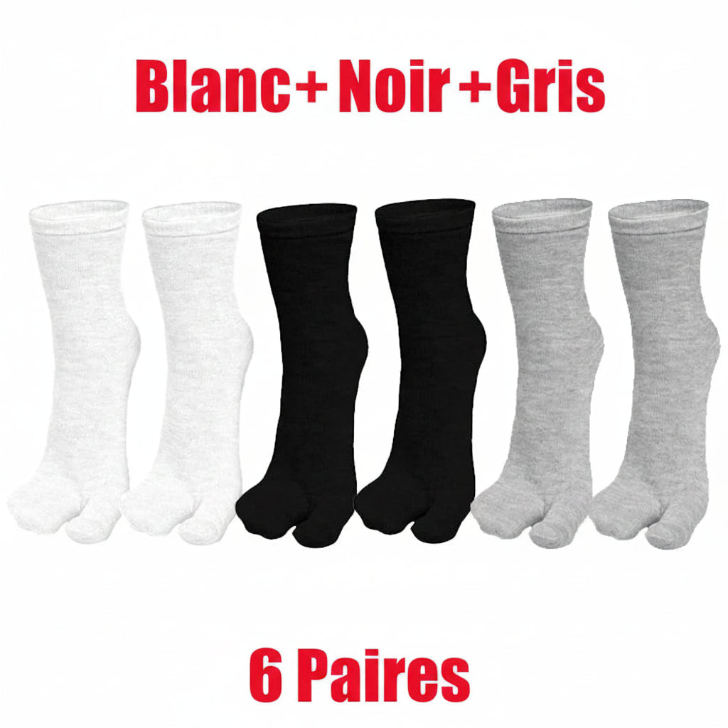 3/6 paires de chaussettes Tabi pour hommes et femmes, style japonais tendance, en coton uni, chaussettes à deux doigts, chaussettes à bout fendu pour kimono, tongs et sandales