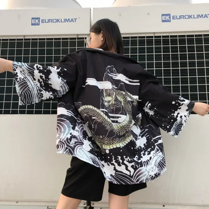 Kimono traditionnel japonais pour femmes, vêtements asiatiques, Cardigan de Cosplay à la mode pour hommes et femmes, plage en plein air, tendance Haori Yukata