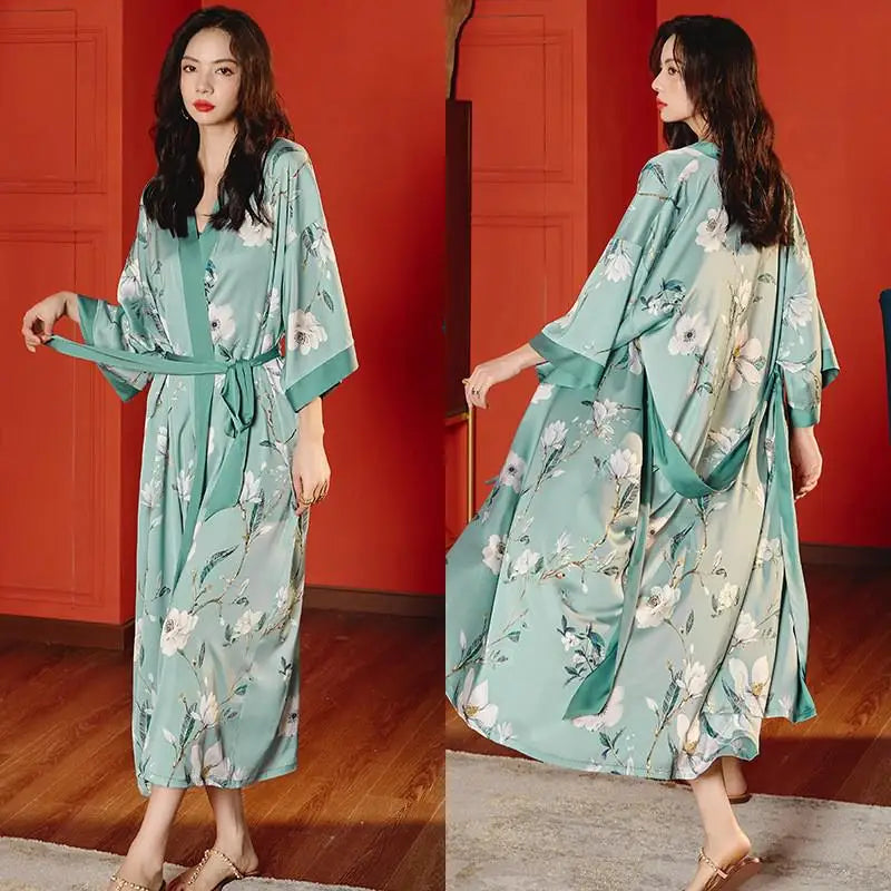Robe Longue Kimono Imprimé Floral Bohème Chic