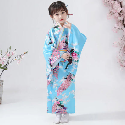 Kimono traditionnel japonais pour enfants, motif paon, pour filles et garçons, idéal pour les spectacles scolaires, thème Sakura, style asiatique