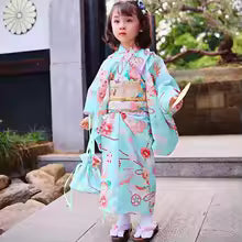 Kimono Yukata traditionnel japonais pour filles, robe vintage pour bébés et enfants, imprimé floral rétro, kimono avec Obi, pour festival, spectacle, cosplay
