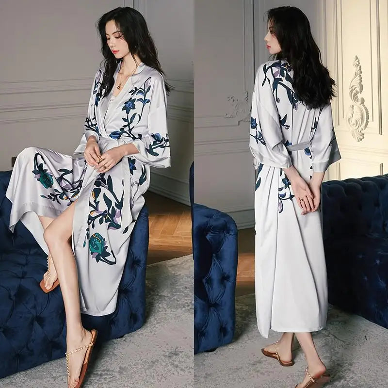 Robe Longue Kimono Imprimé Floral Bohème Chic