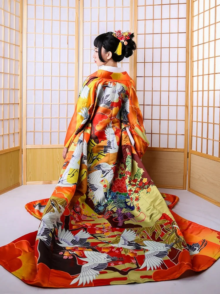 Robe Kimono à Manches sulfpour Femme, Tenue Formelle Japonaise, Imprimés Floraux, Costume Cosplay, pour Spectacle sur Scène
