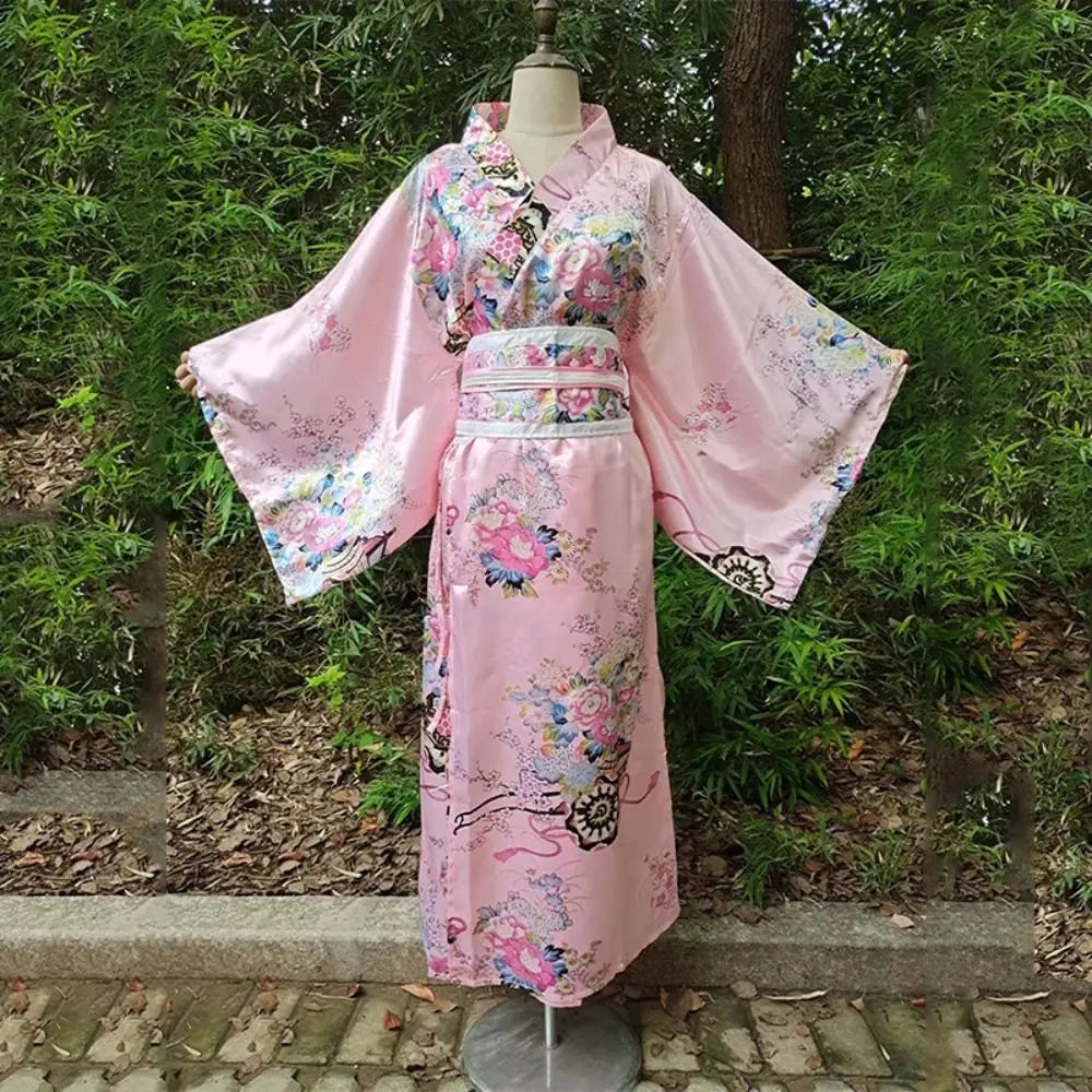 Costume de Cosplay Kimono japonais traditionnel, robe Kimono de Style japonais imprimé Floral Sakura pour fille, élégance asiatique