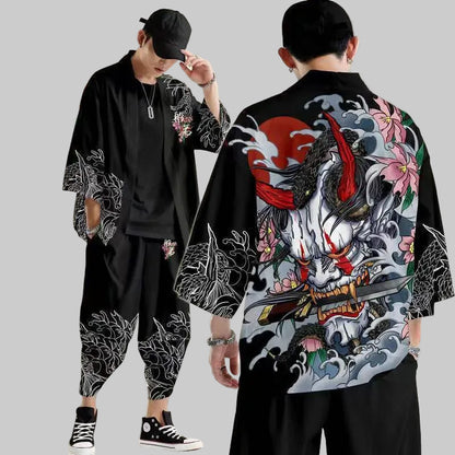 Ensemble Kimono Japonais Démon Haori & Pantalon
