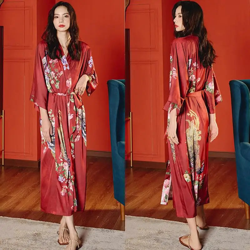 Robe Longue Kimono Imprimé Floral Bohème Chic