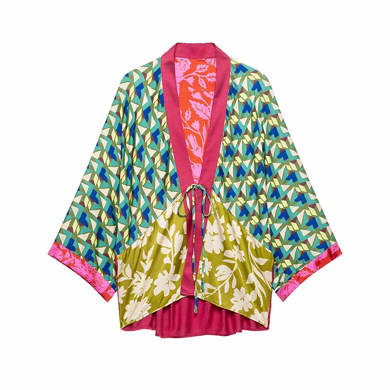 Ensemble Bohème Chic Floral Kimono & Jupe Mi-Longue