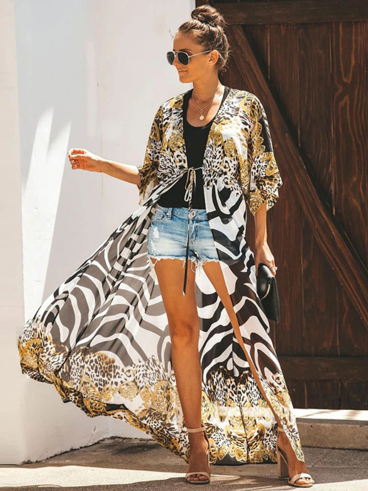 Kimono Léopard Mousseline Long