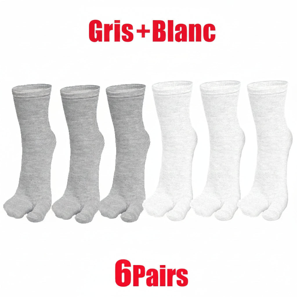 3/6 paires de chaussettes Tabi pour hommes et femmes, style japonais tendance, en coton uni, chaussettes à deux doigts, chaussettes à bout fendu pour kimono, tongs et sandales