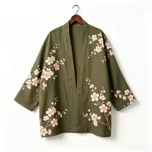Kimono japonais unisexe en coton, style vintage, imprimé floral Sakura et grue, pour l'été, la plage, ou comme veste décontractée ample bohème
