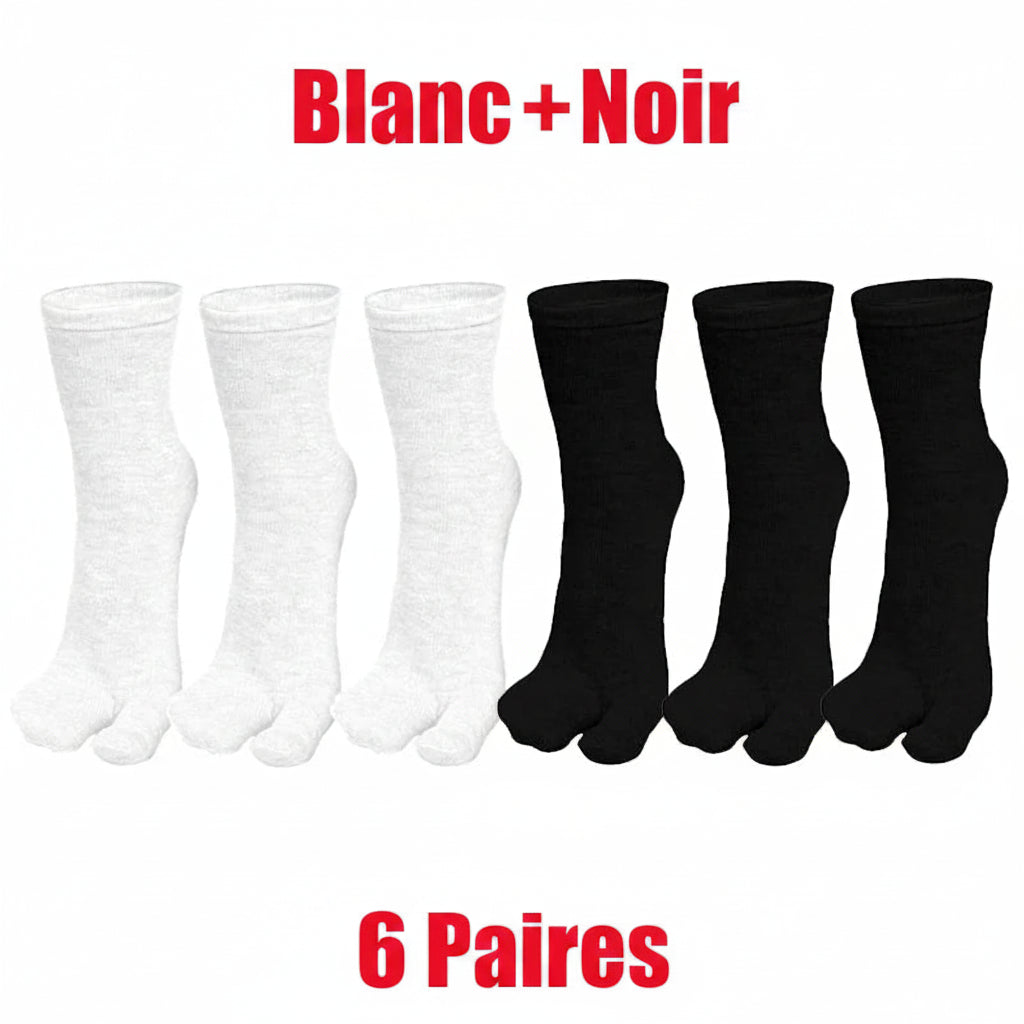 3/6 paires de chaussettes Tabi pour hommes et femmes, style japonais tendance, en coton uni, chaussettes à deux doigts, chaussettes à bout fendu pour kimono, tongs et sandales
