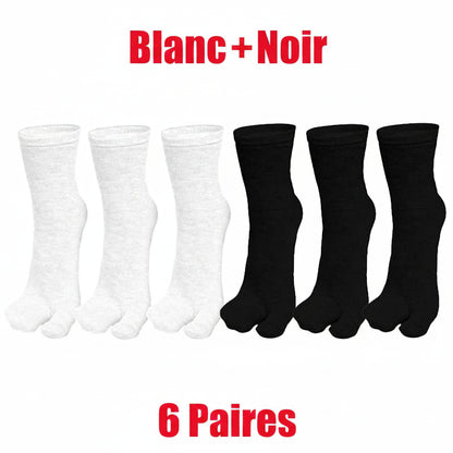 3/6 paires de chaussettes Tabi pour hommes et femmes, style japonais tendance, en coton uni, chaussettes à deux doigts, chaussettes à bout fendu pour kimono, tongs et sandales