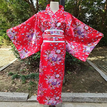 Costume de Cosplay Kimono japonais traditionnel, robe Kimono de Style japonais imprimé Floral Sakura pour fille, élégance asiatique