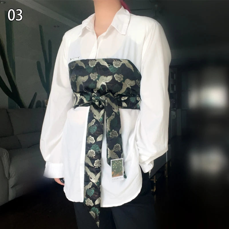 Kimono japonais traditionnel Yukata Obi, ceinture grue à imprimé Floral Haori, brocart Jacquard, accessoires de décoration de chemise