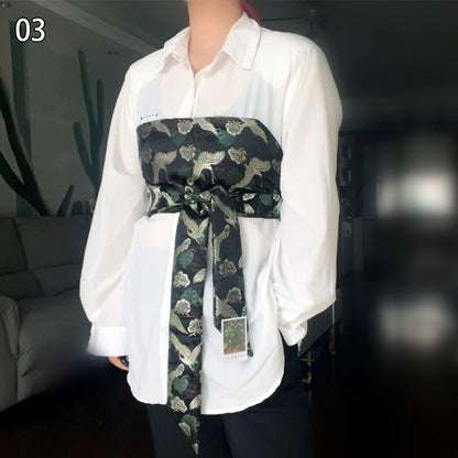 Kimono japonais traditionnel Yukata Obi, ceinture grue à imprimé Floral Haori, brocart Jacquard, accessoires de décoration de chemise
