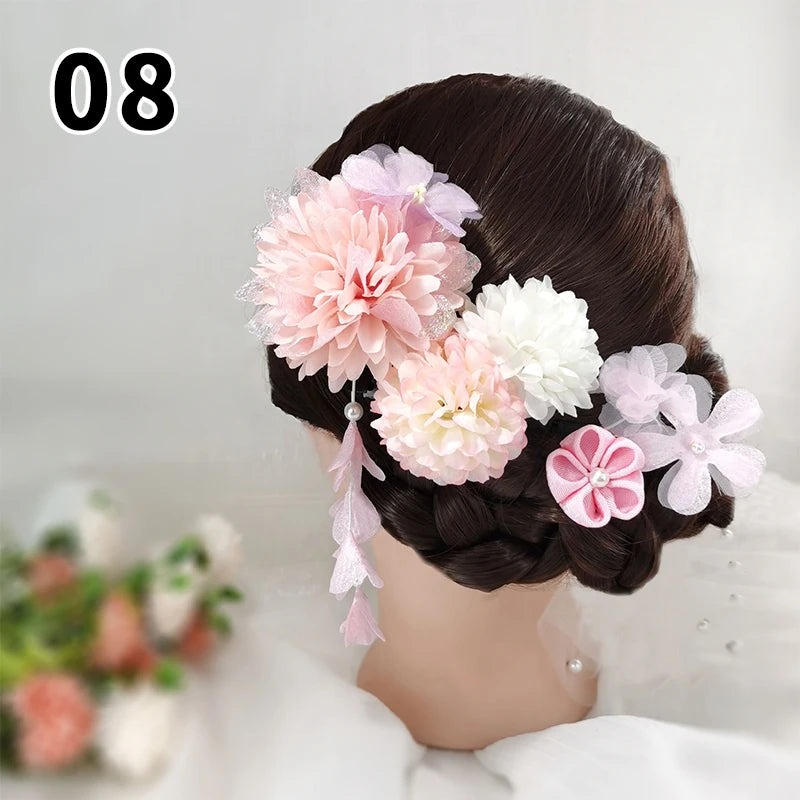 Ensemble d'accessoires pour cheveux, Kimono japonais Yukata, bandeaux de Festival, Style Antique, épingle à cheveux élégante en fleur d'hortensia artificielle, 1 ensemble