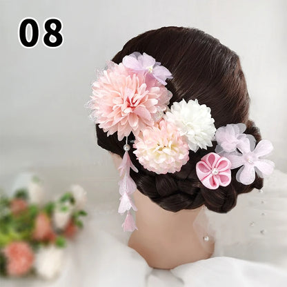 Ensemble d'accessoires pour cheveux, Kimono japonais Yukata, bandeaux de Festival, Style Antique, épingle à cheveux élégante en fleur d'hortensia artificielle, 1 ensemble