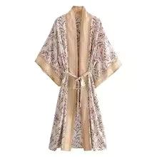 Kimono Bohème Floral Vert Rayonne