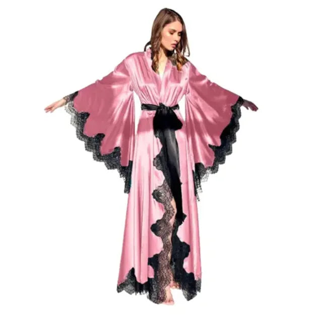 Robe Kimono Longue Satin Soie & Dentelle