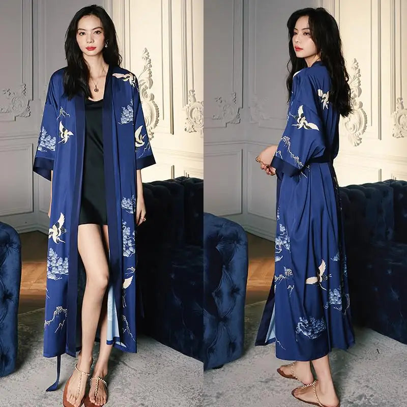 Robe Longue Kimono Imprimé Floral Bohème Chic
