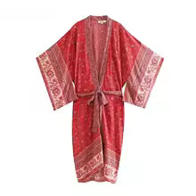 Kimono Bohème Fleuri Manches Chauve-Souris